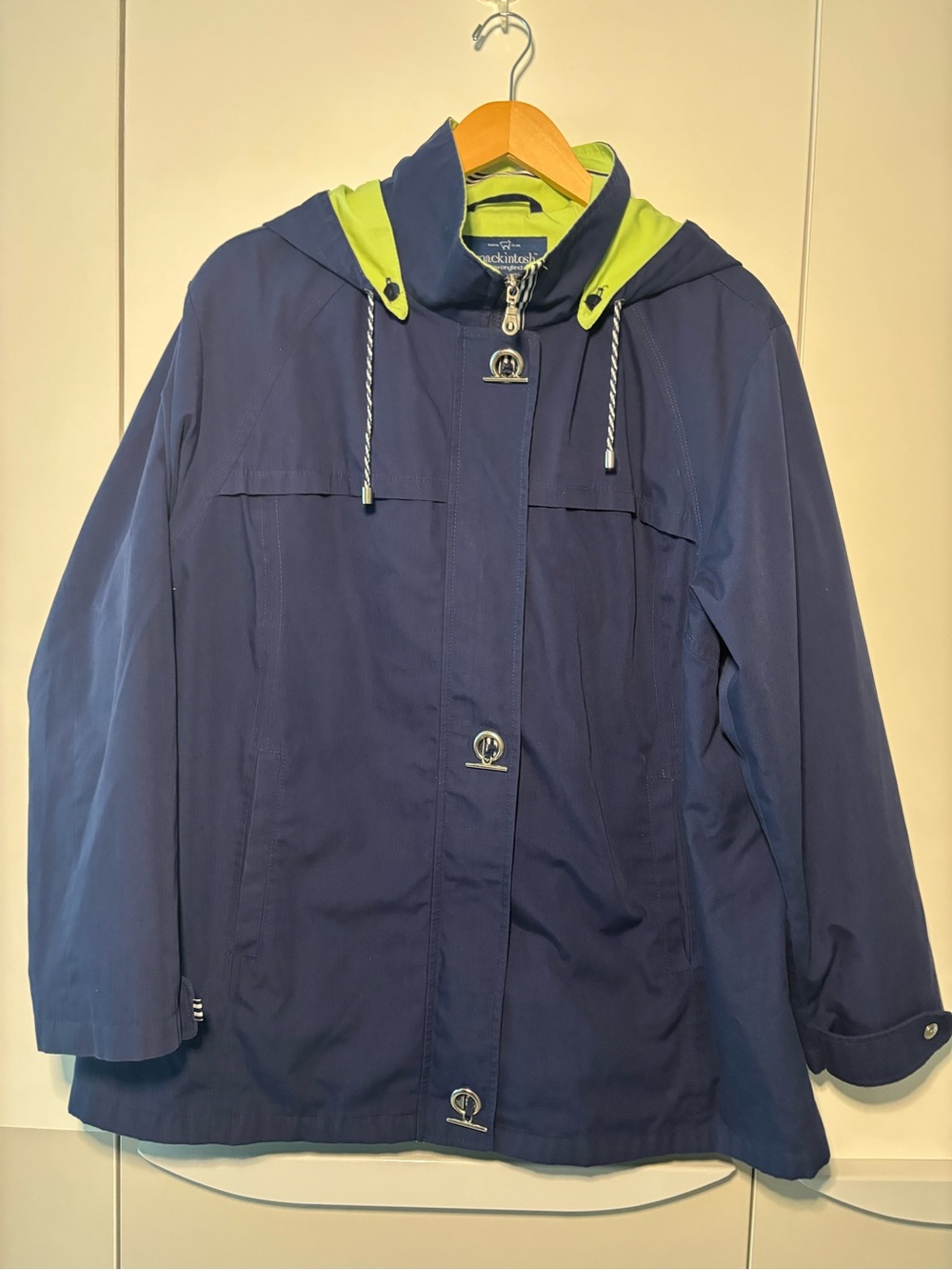 Mackintosh New England Hooded Rain Coat Jacket Nautical Navy Blue-Women Size 2X
